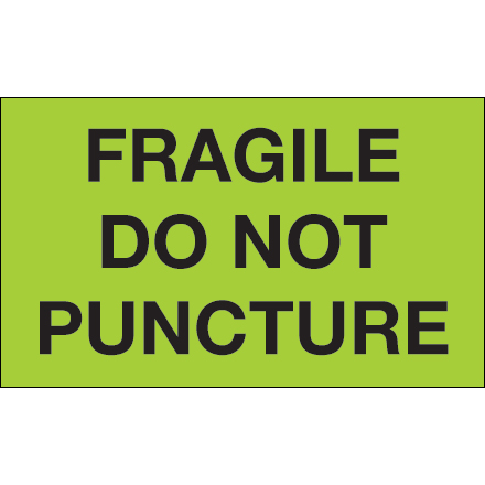 3 x 5" - "Fragile - Do Not Puncture" (Fluorescent Green) Labels